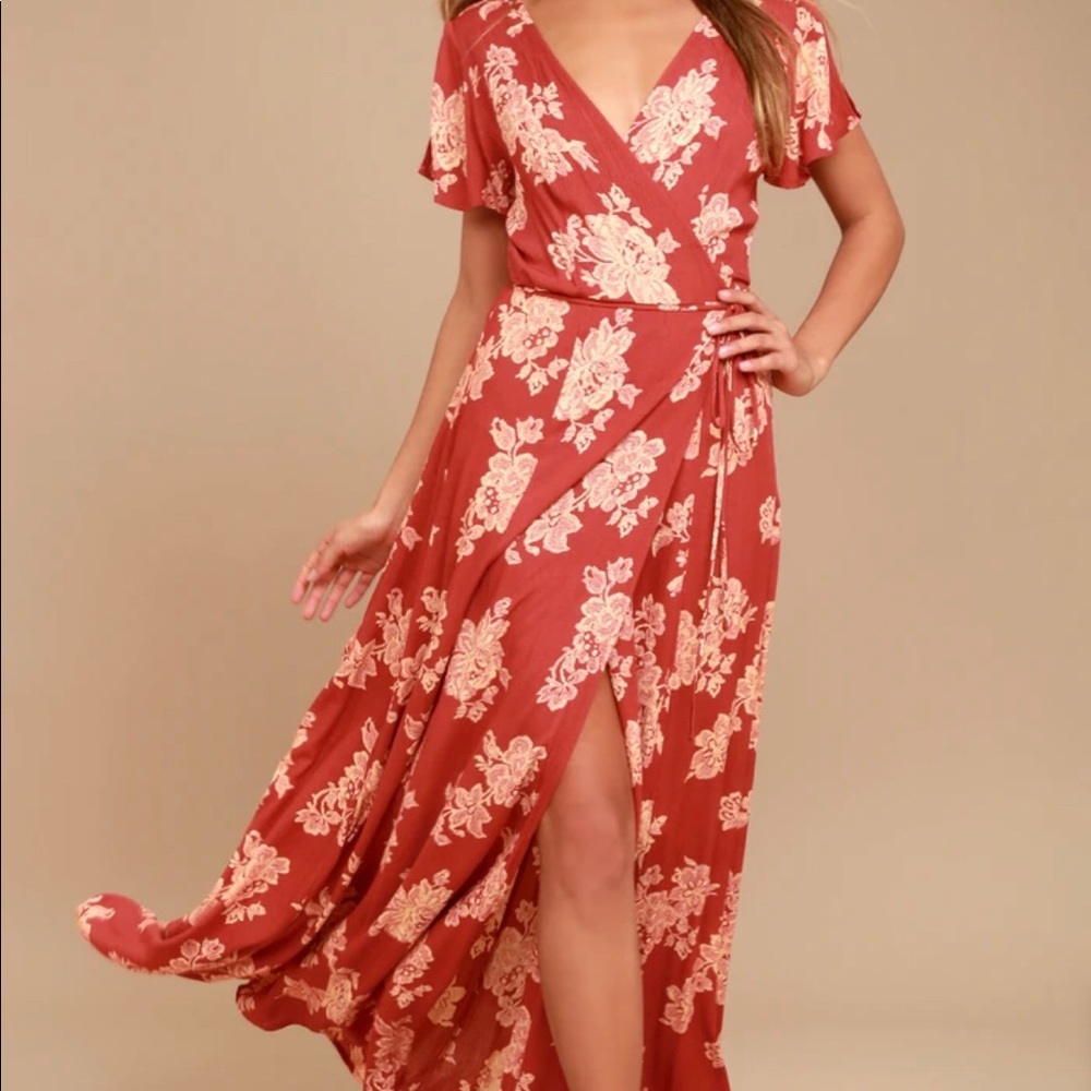 Lulus Wrap Dress Size S Rust With Floral Print